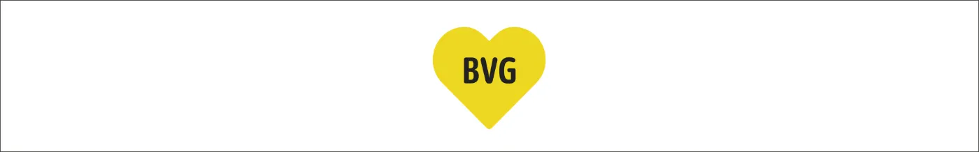 Das Logo der BVG: Ein gelbes Herz, in dem in schwarz "BVG" steht.