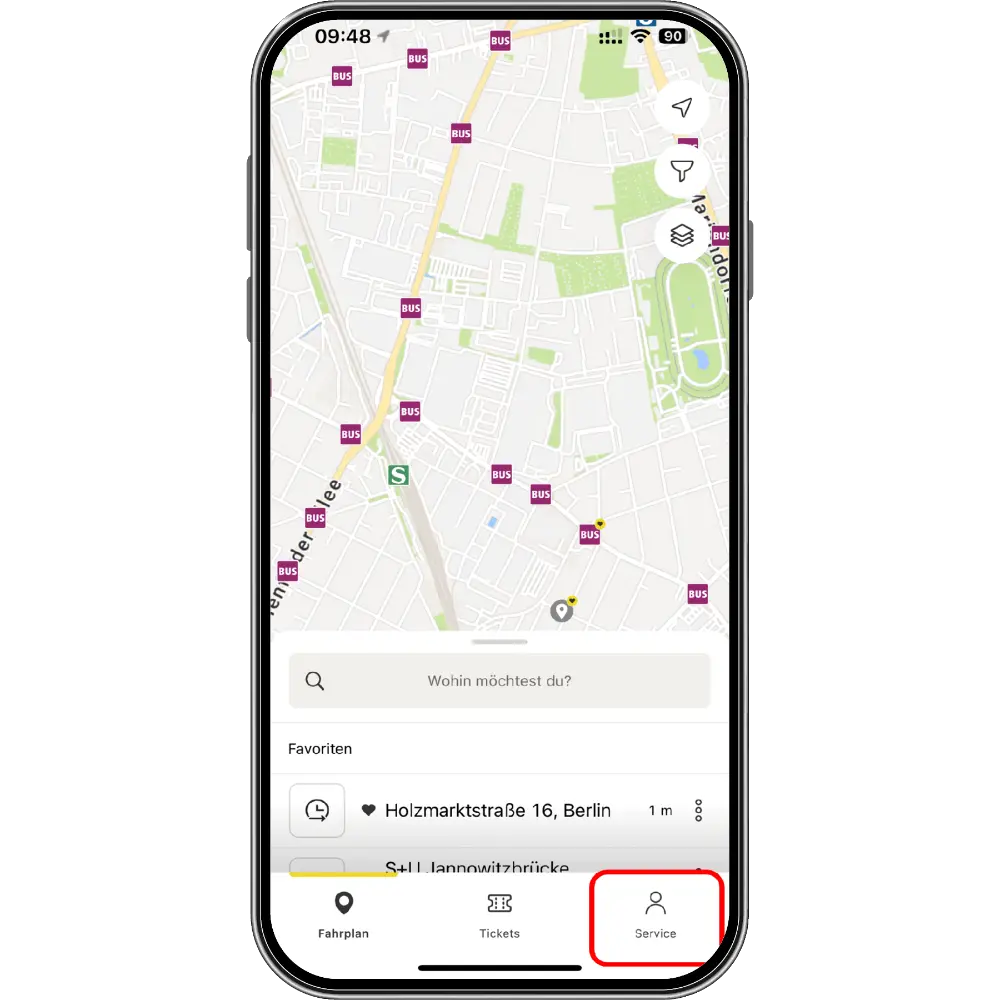 Auf dem Bild ist die Startseite der neuen Fahrinfo-App zu sehen.