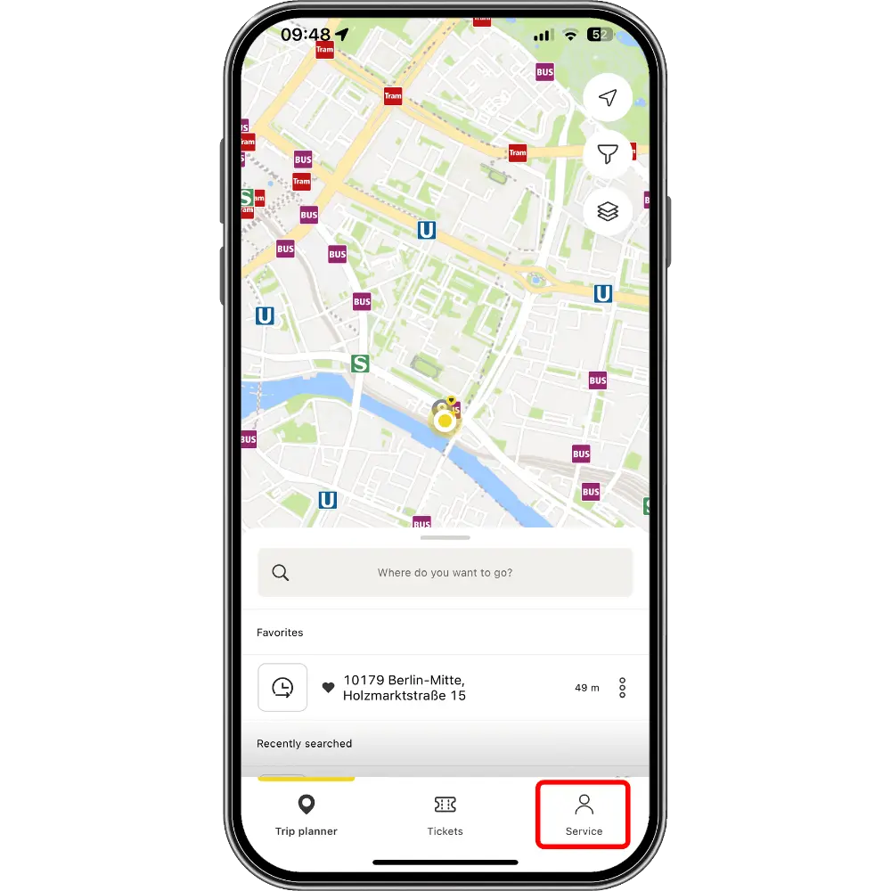 The picture shows the start page of the new Fahrinfo-App.