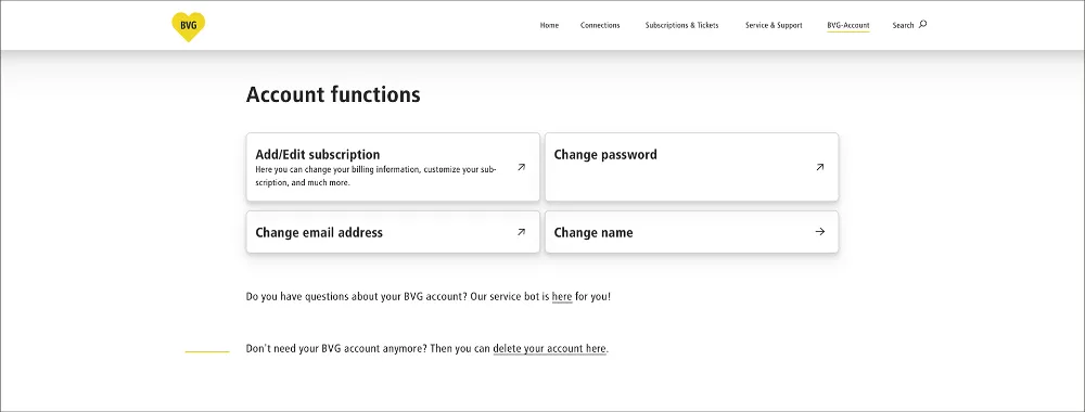 You can see the overview of the account functions.