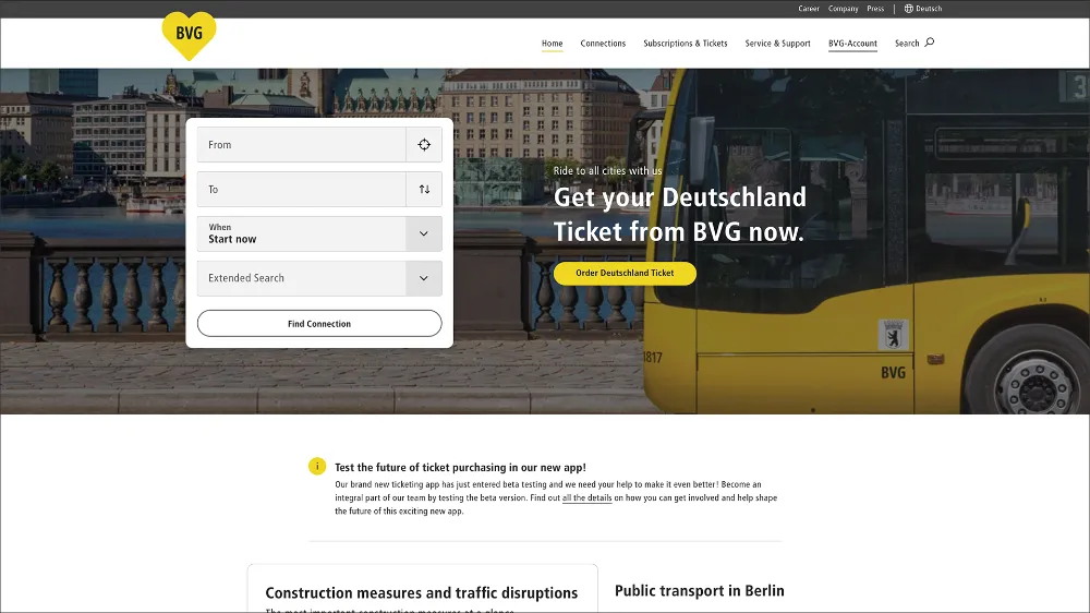 You can see the BVG homepage.