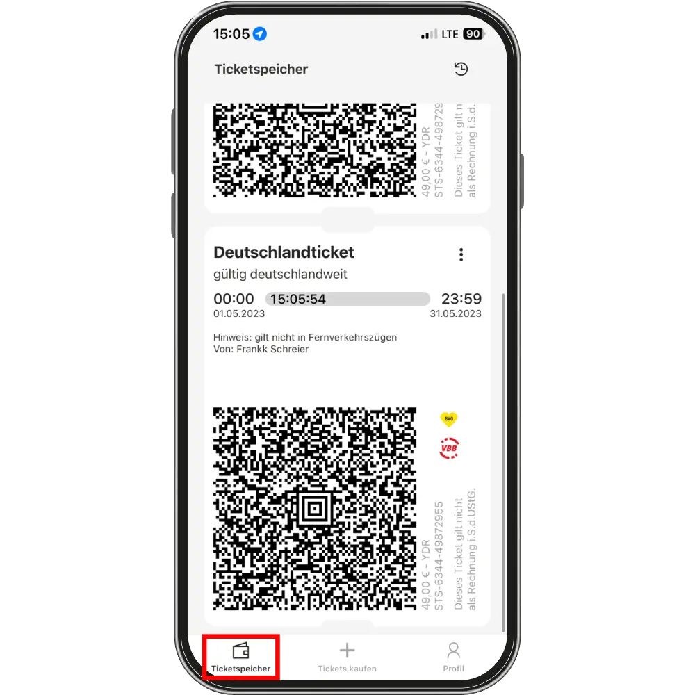 Screen der Ticket-App mit Ansicht des Deutschlandtickets. 