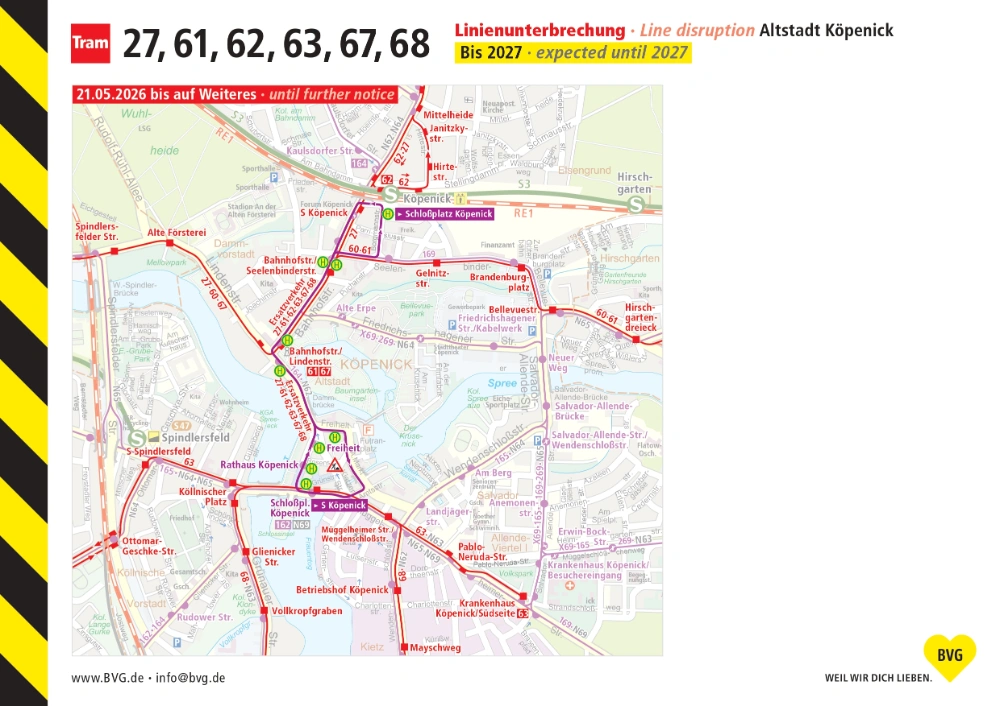 Tram Aushang Baumaßnahmen Altstadt Köpenick