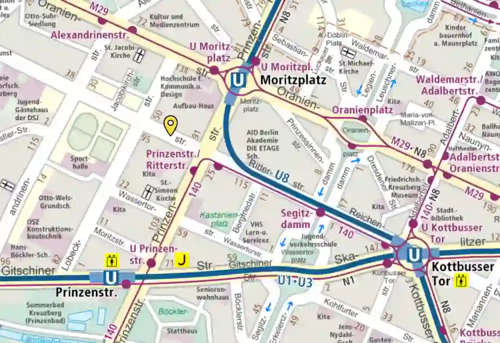 Ein Ausschnitt des BVG-Stadtplans mit einem Punkt auf dem Ritter-Butzke