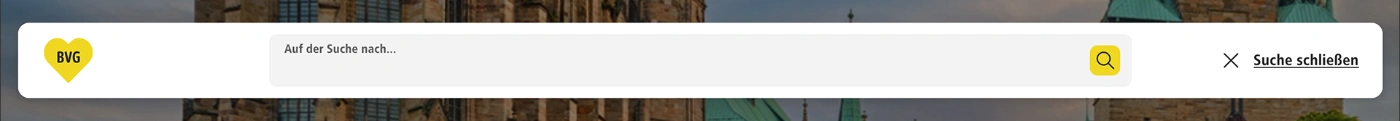 Screenshot der Suche auf bvg.de, ein Eingabefeld, in das Wörter getippt werden können. Darin sieht man eine kleine Lupe.