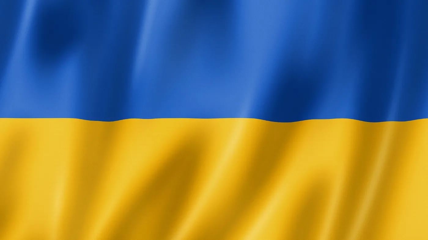 Ukrainische Flagge mit blauer Farbe oben und gelber Farbe unten.