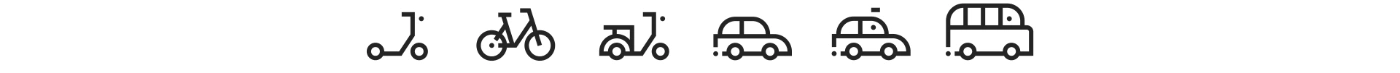 Icons aller Fortbewegungsmittel, die für das Mobilitätsbudget angeboten werden. 