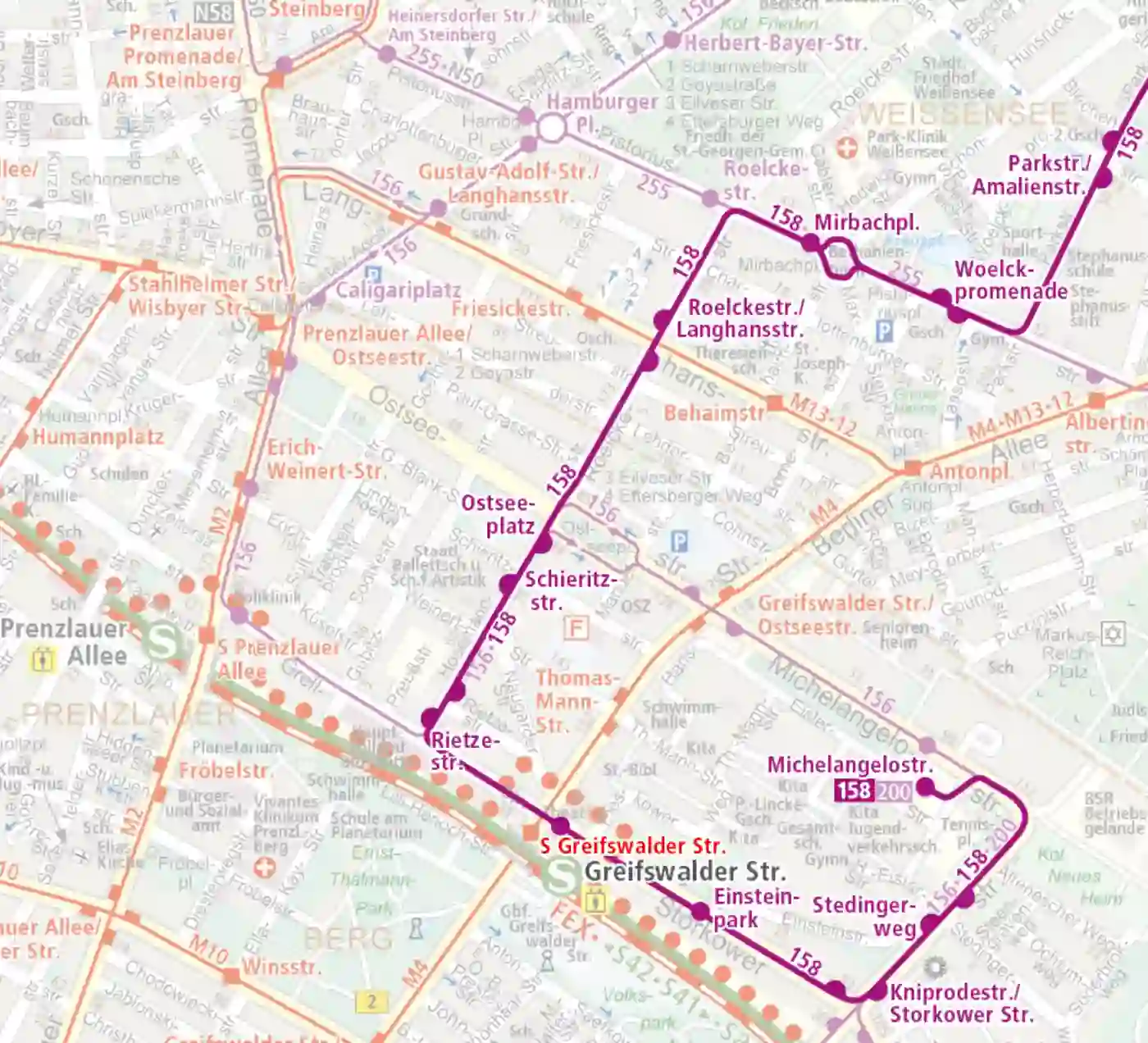Bus Karte der Linie 158 zum Fahrplanwechsel 2021