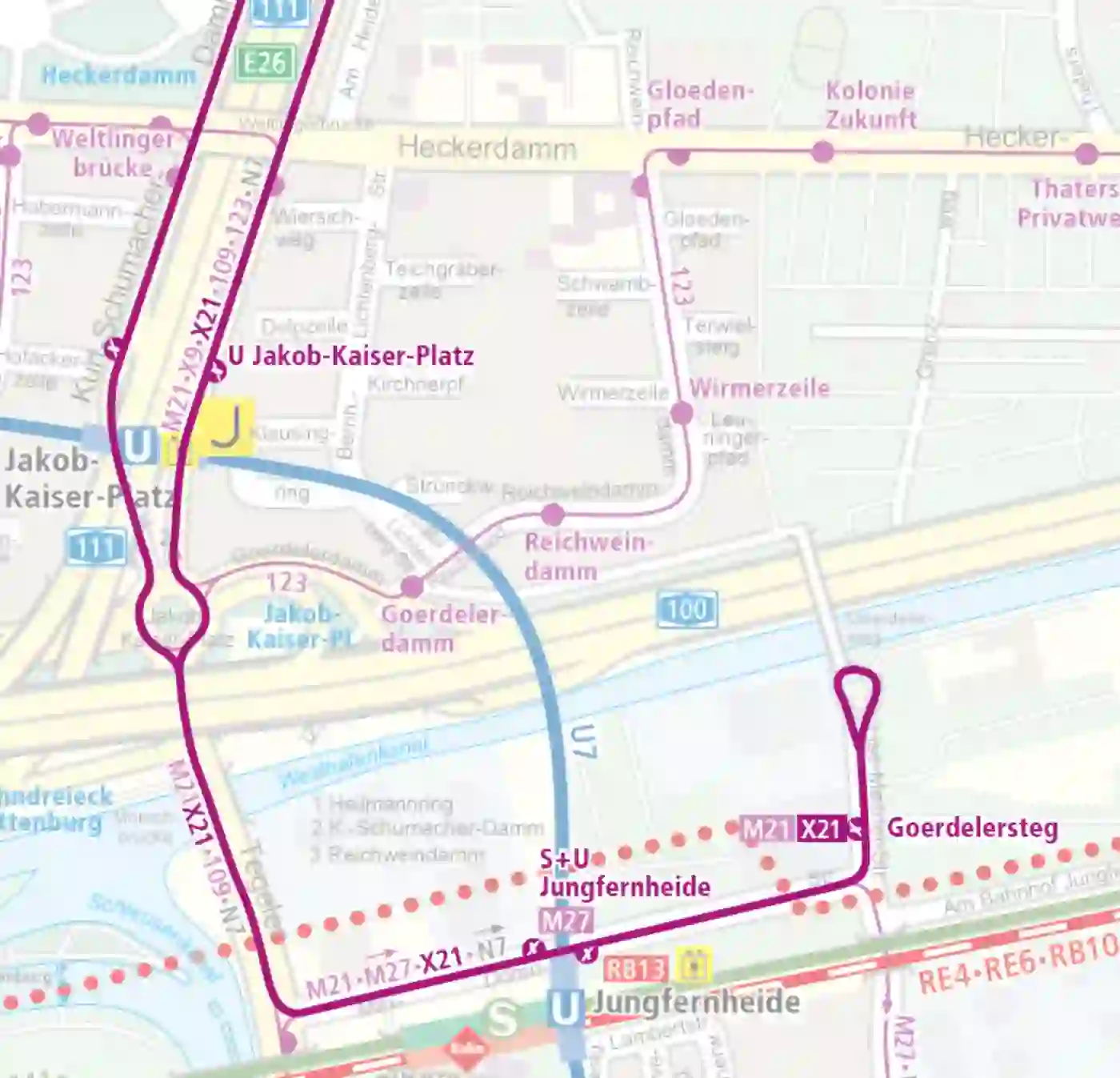 Bus Karte der Linie X21 zum Fahrplanwechsel 2021