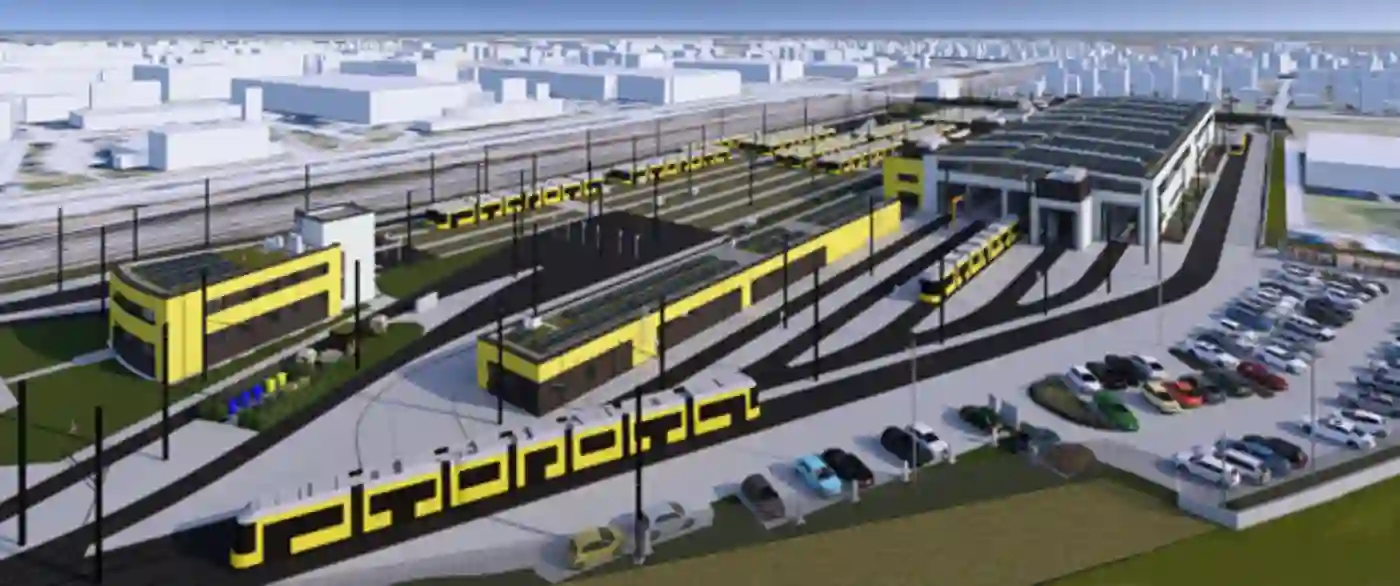 Eine Visualisierung des neuen Straßenbahnbetriebshof Adlershof