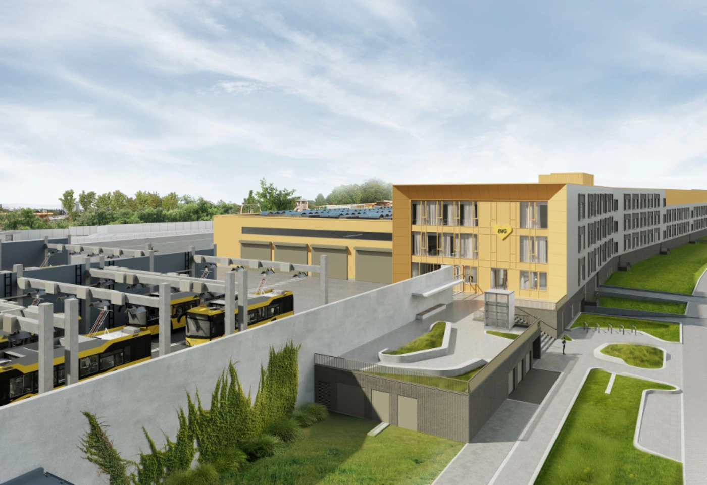 Visualisierung des Verwaltungsgebäudes Betriebshof Säntisstraße
