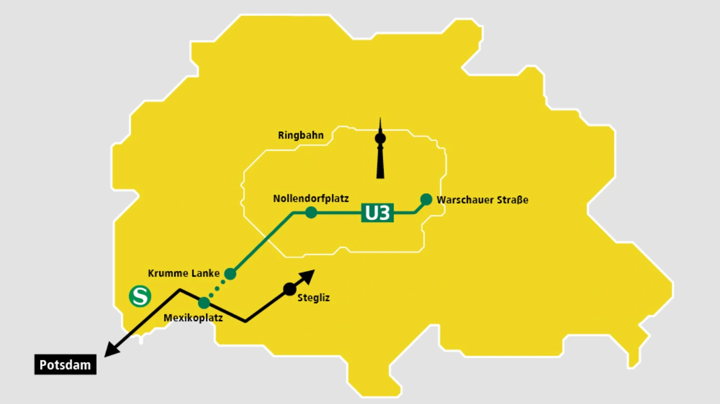 Verlängerung U3 Grafik mit Umriss von Berlin