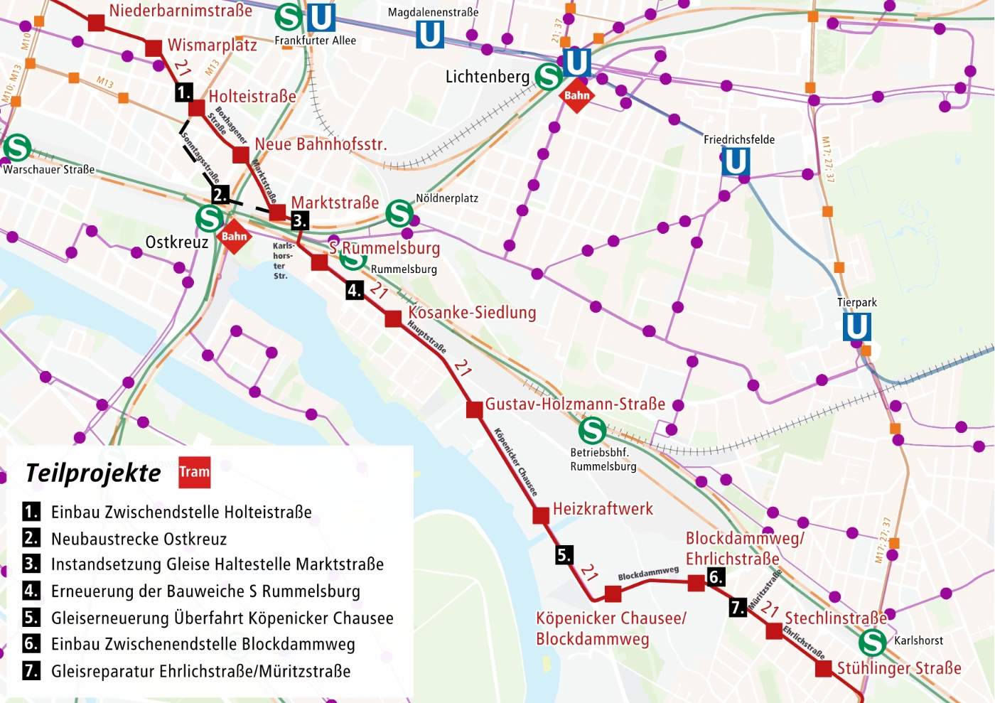 Übersicht Baumaßnahmen Linie 21 bis 2026