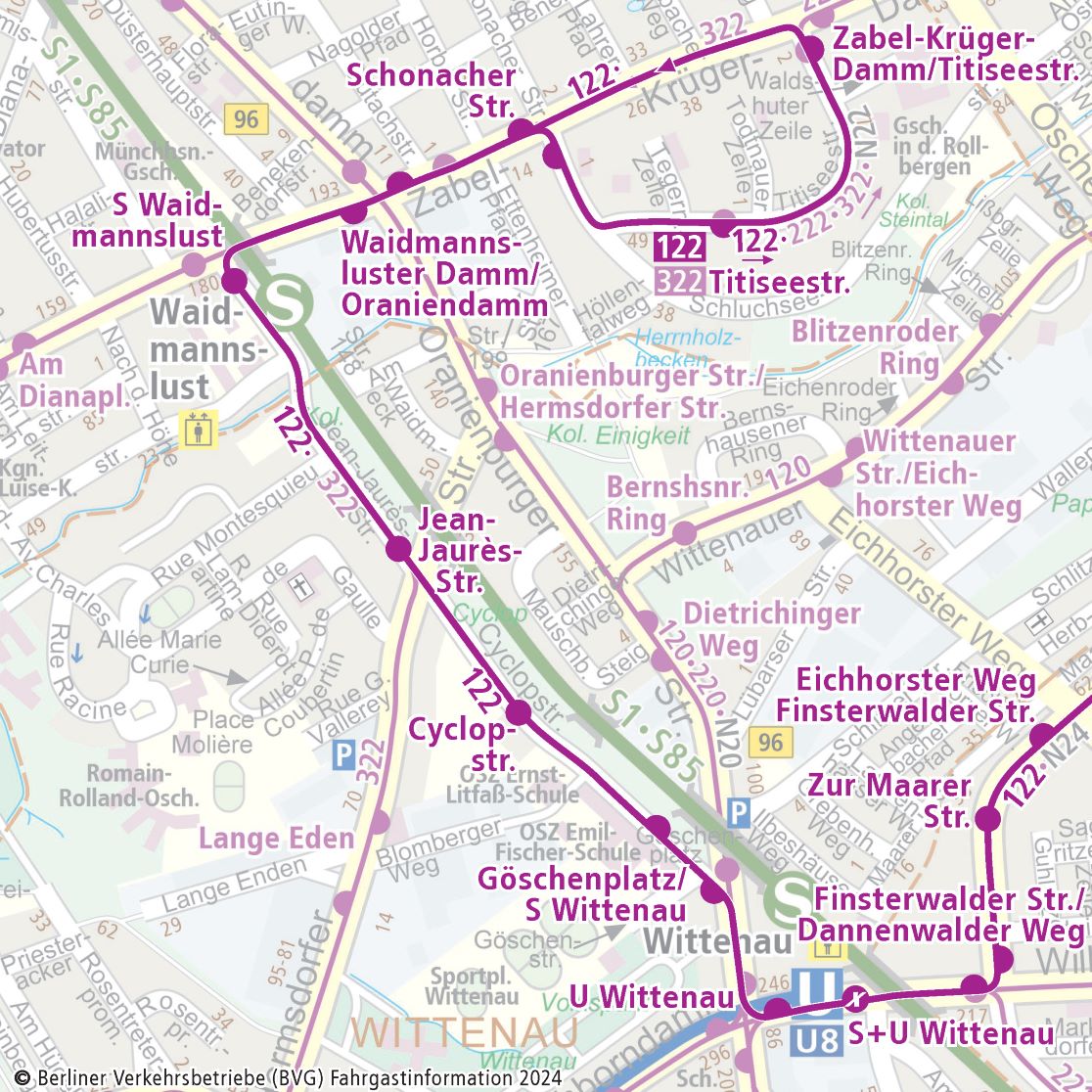 Kartenausschnitt Bus 122